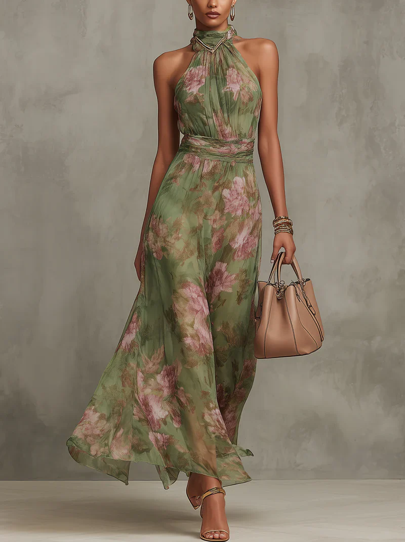 Virelia - Vestido Largo Halter con Estampado Floral