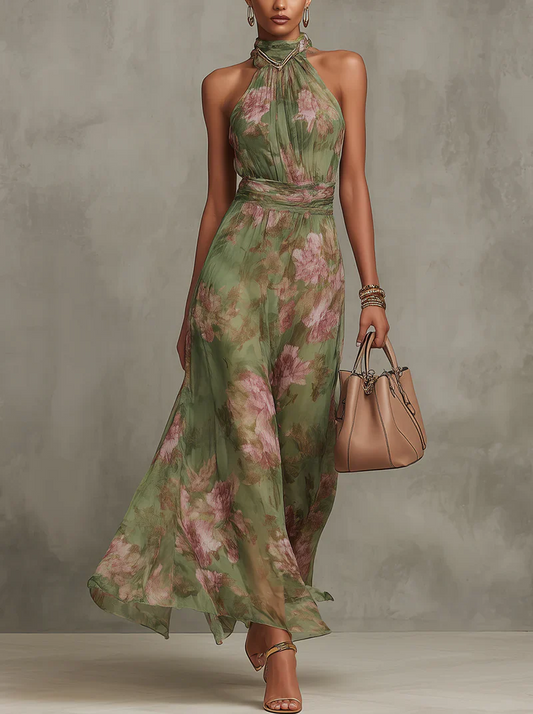 Virelia - Vestido Largo Halter con Estampado Floral