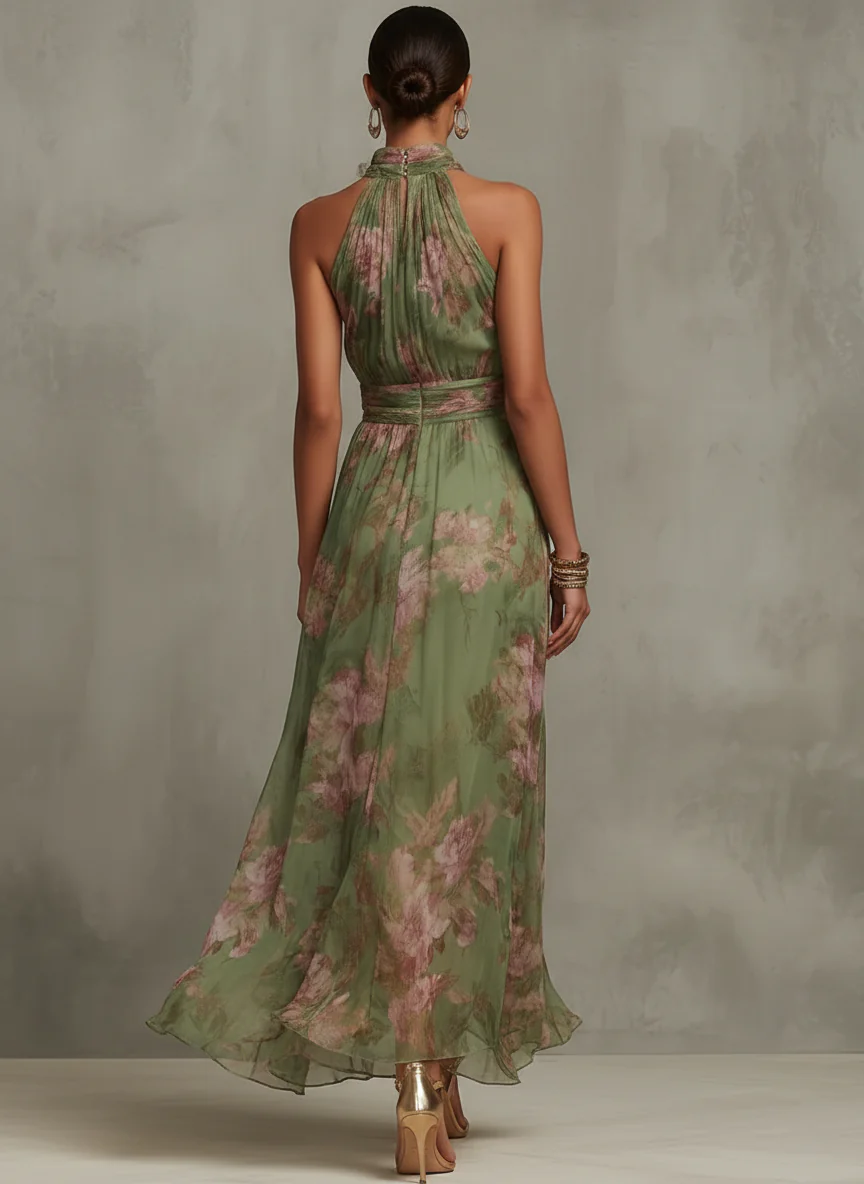 Virelia - Vestido Largo Halter con Estampado Floral