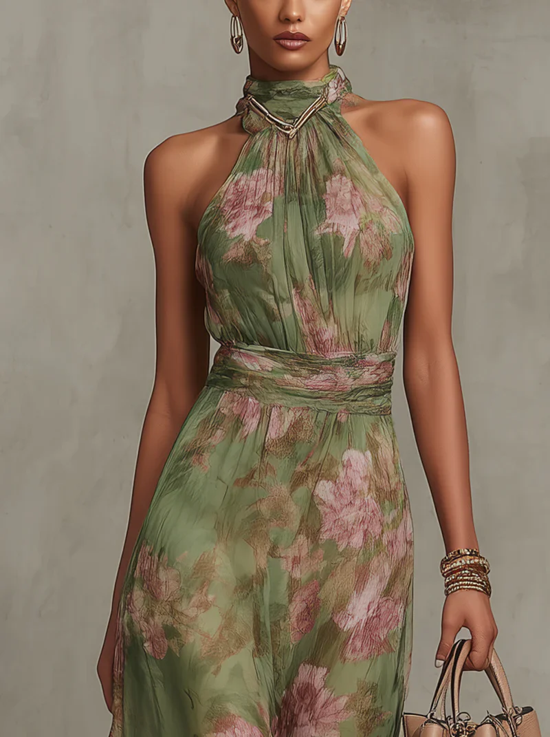 Virelia - Vestido Largo Halter con Estampado Floral