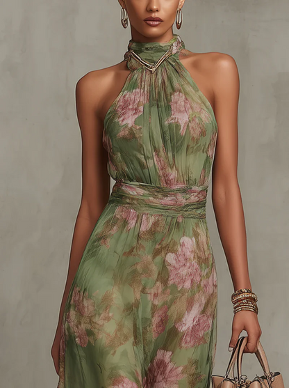 Virelia - Vestido Largo Halter con Estampado Floral
